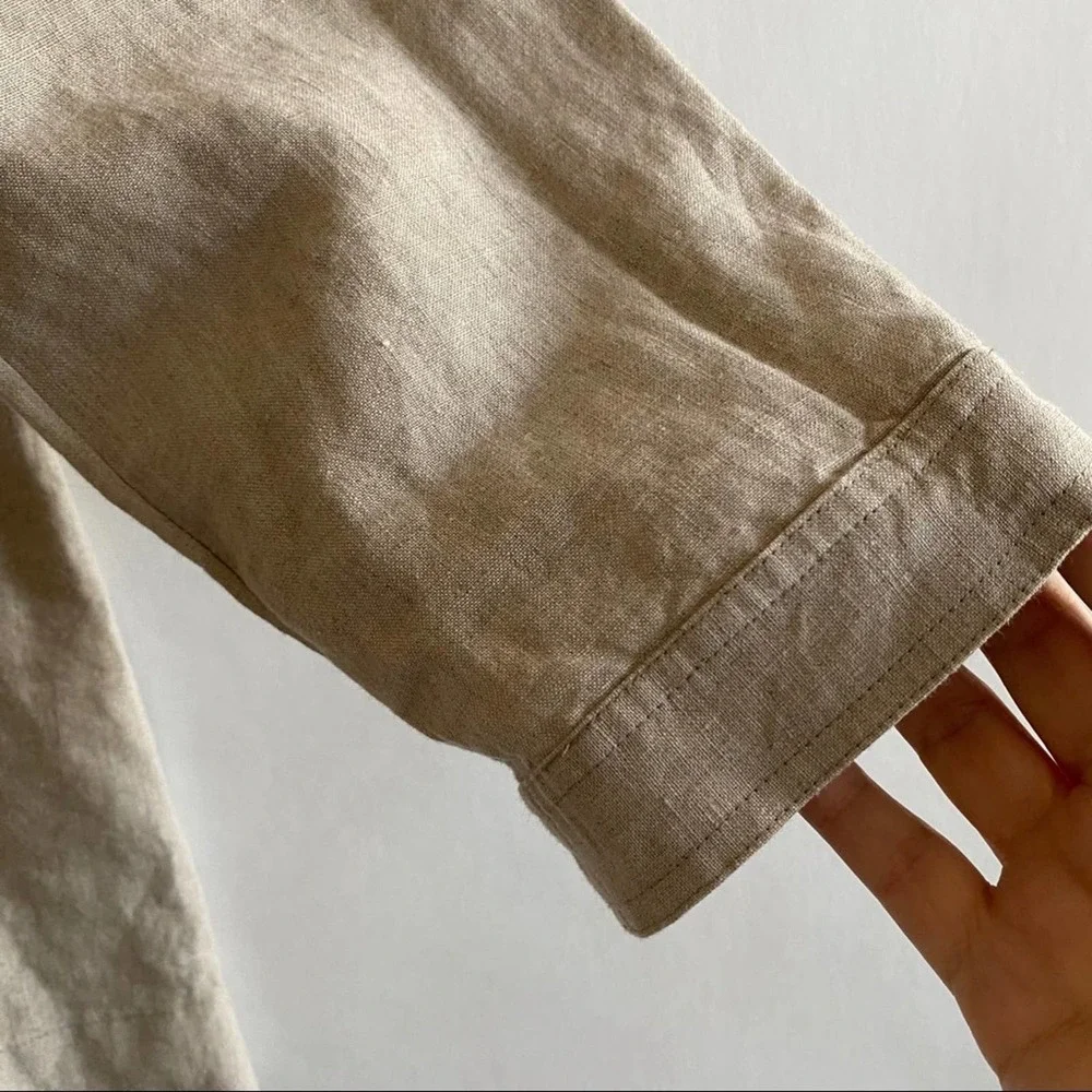 Eileen Fisher tan linen top buttons, 3/4 sleeve Medium - Picture 5 of 7